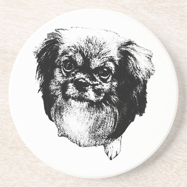Tibetan Spaniel Coaster – Monochrome Dog Art (Front)