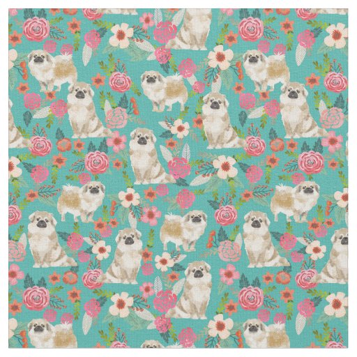 Tibetan Spaniel cute dog vintage florals Fabric