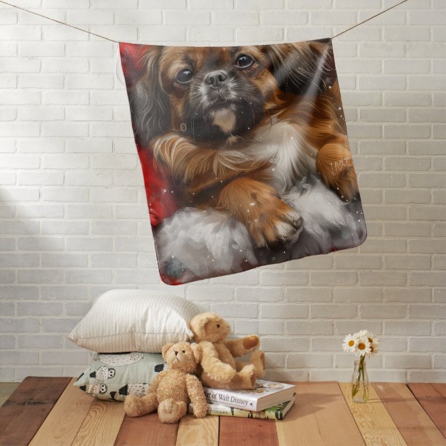 Tibetan Spaniel Dog Christmas Festive Baby Blanket (In Situ)