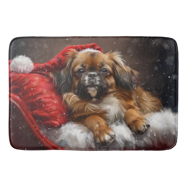 Tibetan Spaniel Dog Christmas Festive Bath Mat (Front)