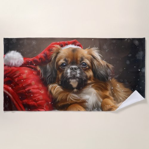 Tibetan Spaniel Dog Christmas Festive Beach Towel