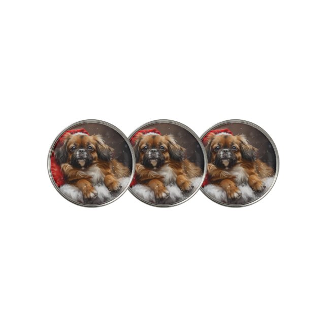 Tibetan Spaniel Dog Christmas Festive Golf Ball Marker (3 Up)