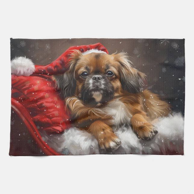 Tibetan Spaniel Dog Christmas Festive Kitchen Towel (Horizontal)