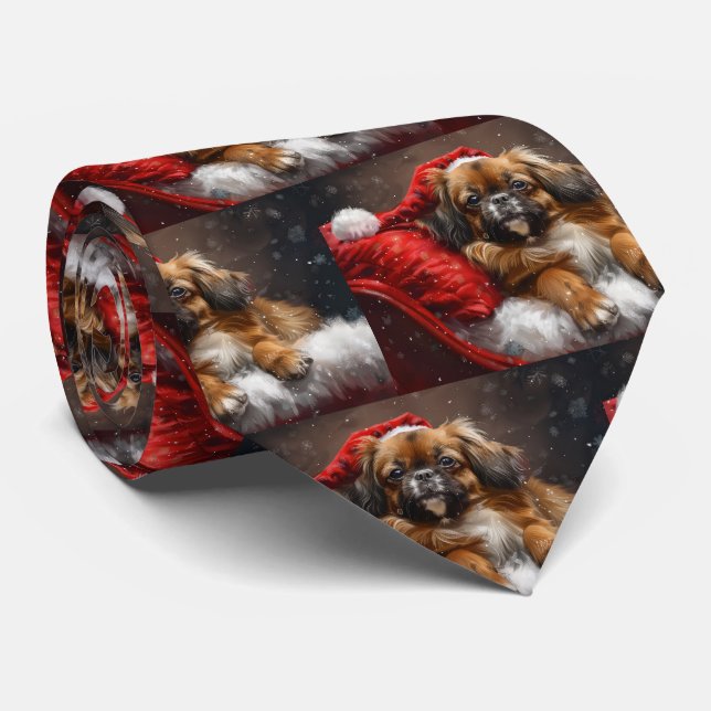 Tibetan Spaniel Dog Christmas Festive Neck Tie (Rolled)