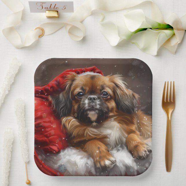 Tibetan Spaniel Dog Christmas Festive Paper Plates (Wedding)