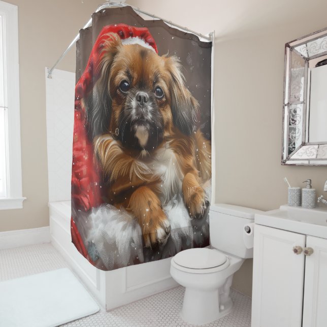 Tibetan Spaniel Dog Christmas Festive Shower Curtain (In Situ)