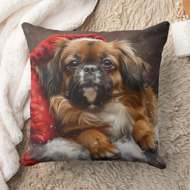 Tibetan Spaniel Dog Christmas Festive Throw Pillow (Blanket)