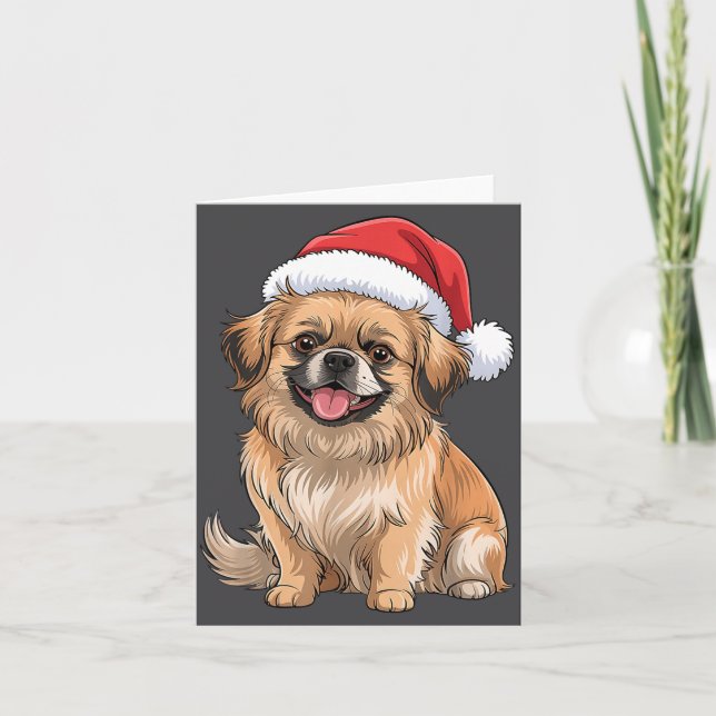 Tibetan Spaniel Dog Christmas Santa Hat Pet Dog Lo Card (Front)