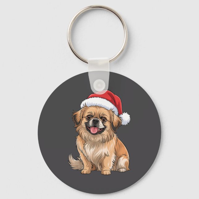 Tibetan Spaniel Dog Christmas Santa Hat Pet Dog Lo Keychain (Front)