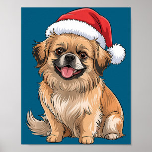 Tibetan Spaniel Dog Christmas Santa Hat Pet Dog Lo Poster