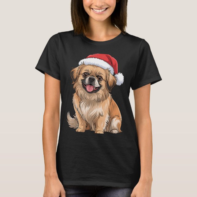 Tibetan Spaniel Dog Christmas Santa Hat Pet Dog Lo T-Shirt (Front)