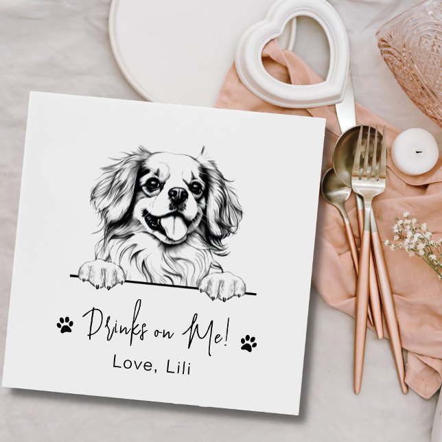 Tibetan Spaniel Dog Personalized Drinks On Me Napkins (Creator Uploaded)