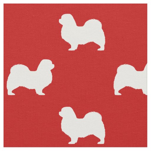 Tibetan Spaniel Dog Silhouettes Red and White Fabric
