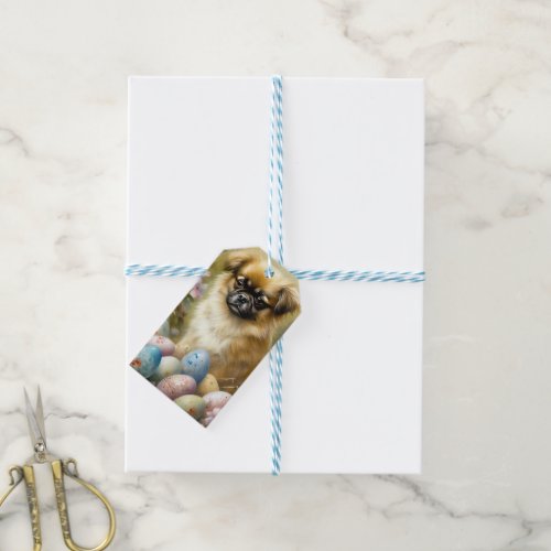 Tibetan Spaniel Dog with Easter Eggs Holiday Gift Tags