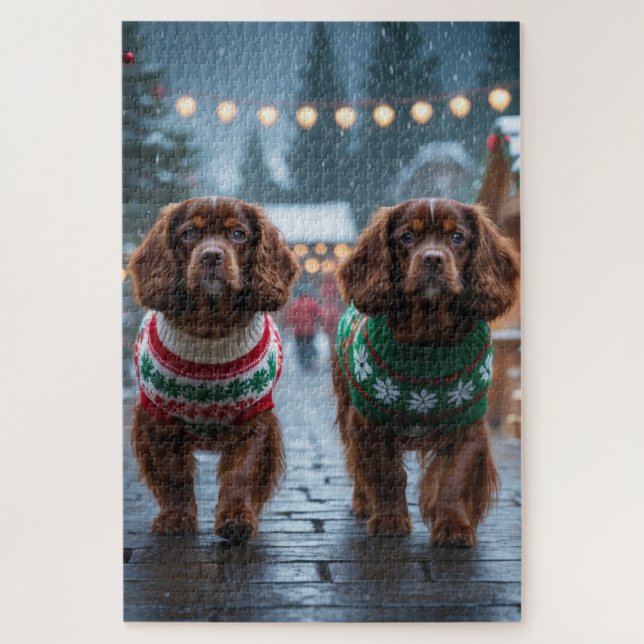 Tibetan Spaniel Dogs Christmas Snow Holiday Jigsaw Puzzle (Vertical)