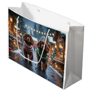 Tibetan Spaniel Dogs Christmas Snow Holiday Large Gift Bag