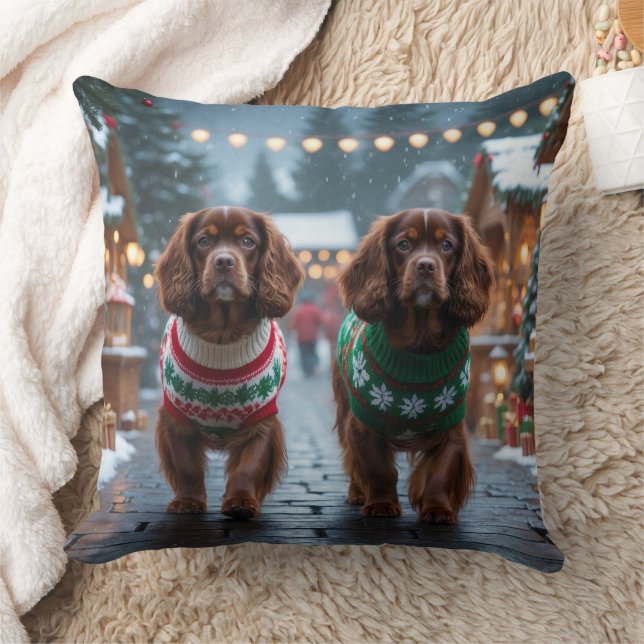Tibetan Spaniel Dogs Christmas Snow Holiday Throw Pillow (Blanket)