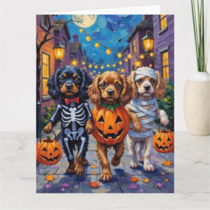 Tibetan Spaniel Dogs In Halloween Costumes Card