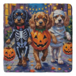 Tibetan Spaniel Dogs In Halloween Costumes Trivet