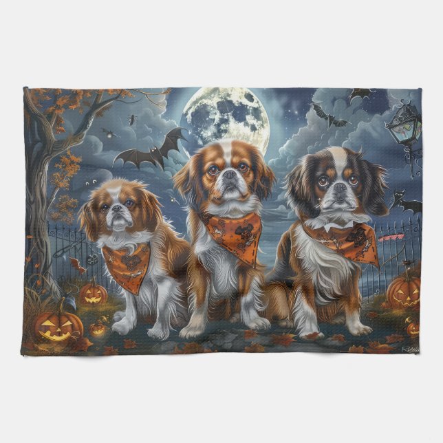 Tibetan Spaniel Halloween Spooky  Kitchen Towel (Horizontal)
