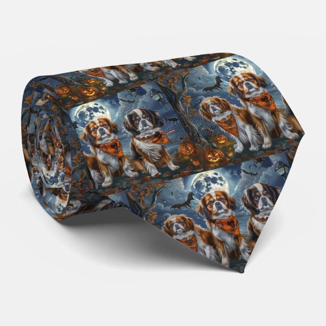 Tibetan Spaniel Halloween Spooky  Neck Tie (Rolled)