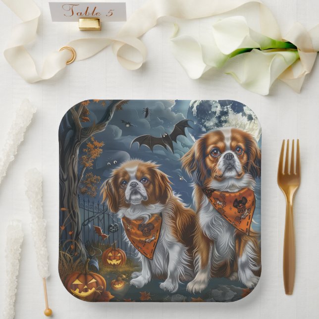 Tibetan Spaniel Halloween Spooky  Paper Plates (Wedding)
