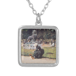 Tibetan Spaniel in the Park Silver Plated Necklace