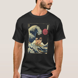 Tibetan Spaniel Japanese Kanagawa Wave  Surf Dog T-Shirt