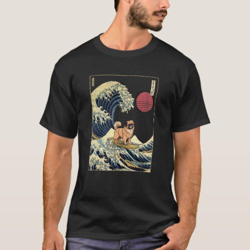 Tibetan Spaniel Japanese Kanagawa Wave  Surf Dog T_Shirt