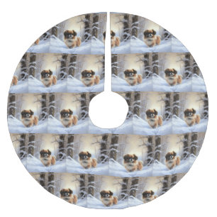 Tibetan Spaniel Let It Snow Christmas  Brushed Polyester Tree Skirt