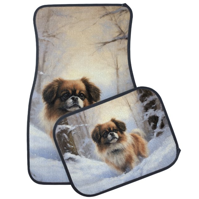 Tibetan Spaniel Let It Snow Christmas  Car Floor Mat (Set)