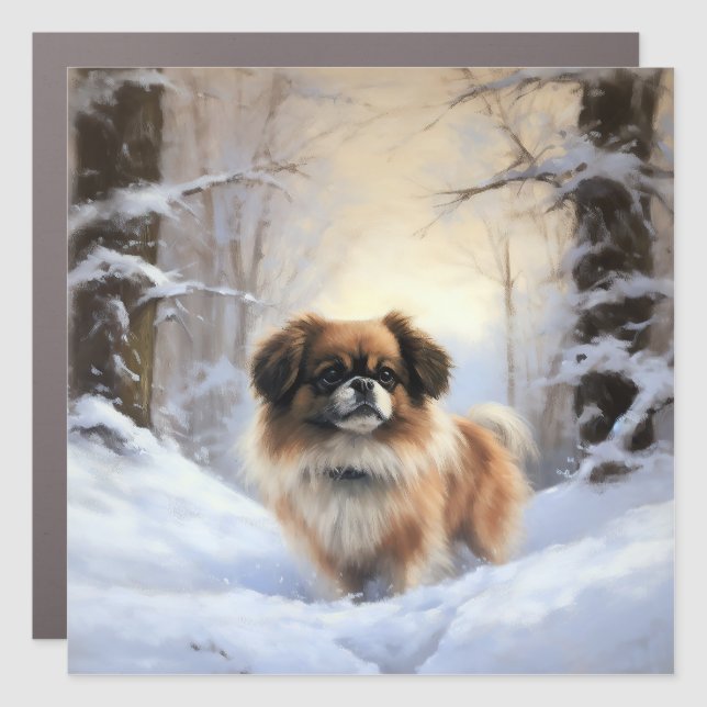 Tibetan Spaniel Let It Snow Christmas  Car Magnet (Front)