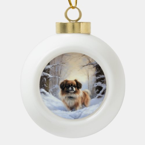 Tibetan Spaniel Let It Snow Christmas  Ceramic Ball Christmas Ornament