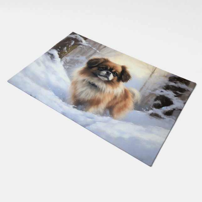Tibetan Spaniel Let It Snow Christmas  Doormat (Angled)