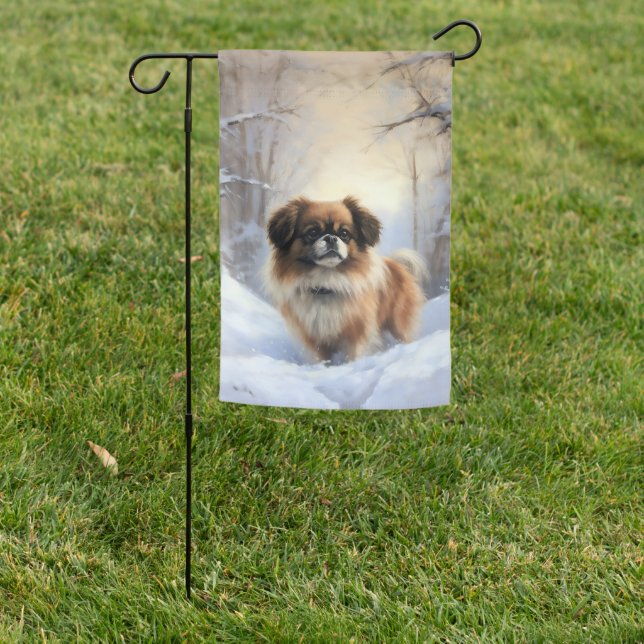 Tibetan Spaniel Let It Snow Christmas  Garden Flag (In SItu)