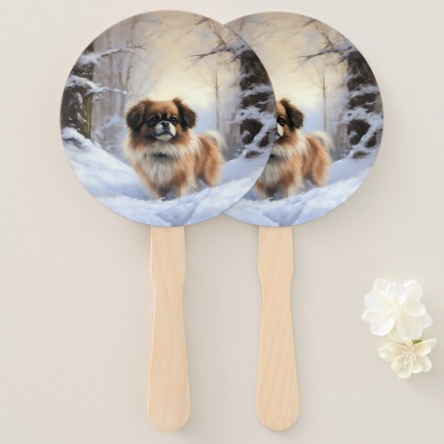 Tibetan Spaniel Let It Snow Christmas  Hand Fan