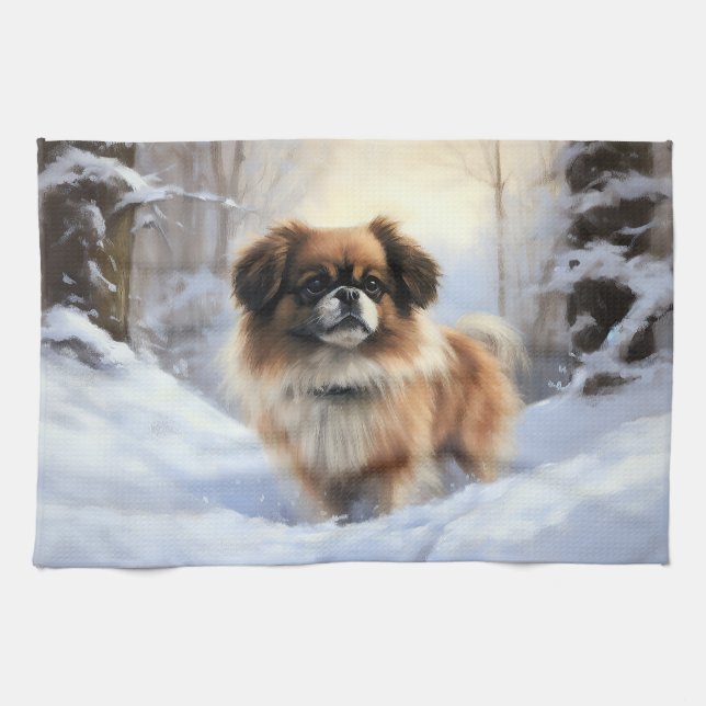 Tibetan Spaniel Let It Snow Christmas  Kitchen Towel (Horizontal)