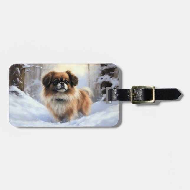 Tibetan Spaniel Let It Snow Christmas  Luggage Tag (Front Horizontal)