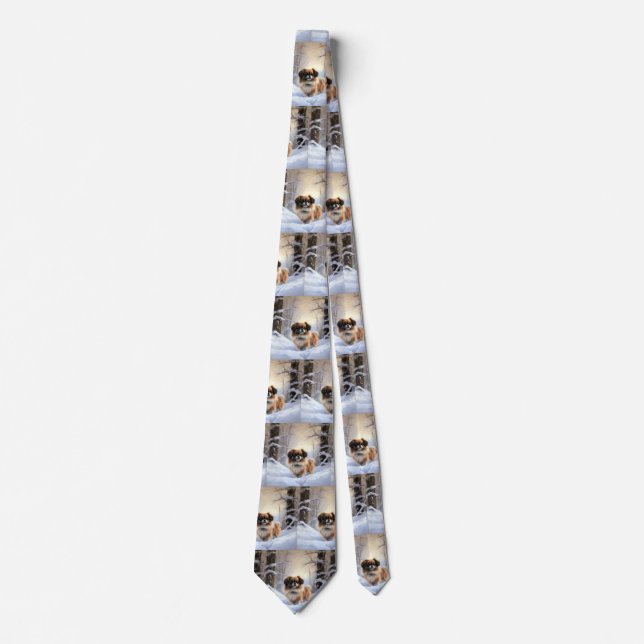 Tibetan Spaniel Let It Snow Christmas  Neck Tie (Front)