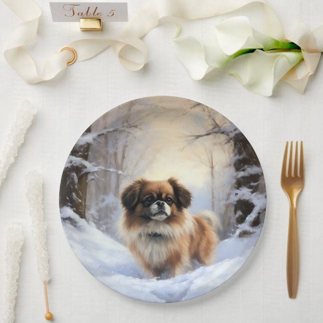 Tibetan Spaniel Let It Snow Christmas  Paper Plates (Wedding)