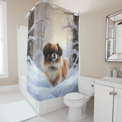 Tibetan Spaniel Let It Snow Christmas  Shower Curtain