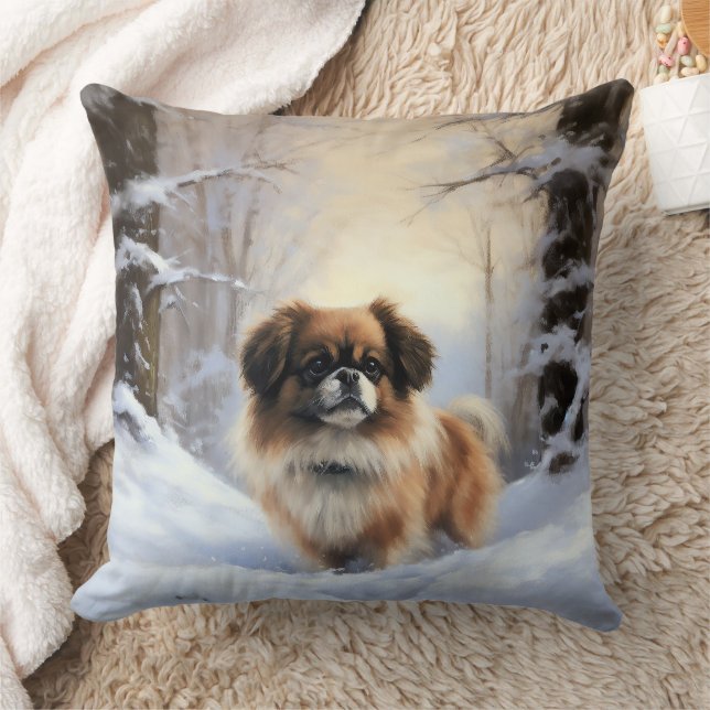 Tibetan Spaniel Let It Snow Christmas  Throw Pillow (Blanket)