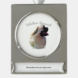 Tibetan Spaniel Mom 2 Silver Plated Banner Ornament