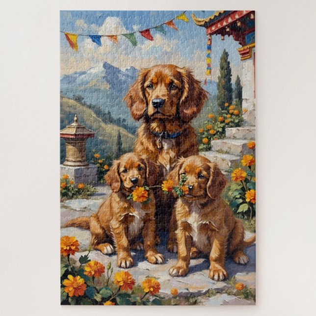 Tibetan Spaniel Monastery Garden Art Jigsaw Puzzle (Vertical)