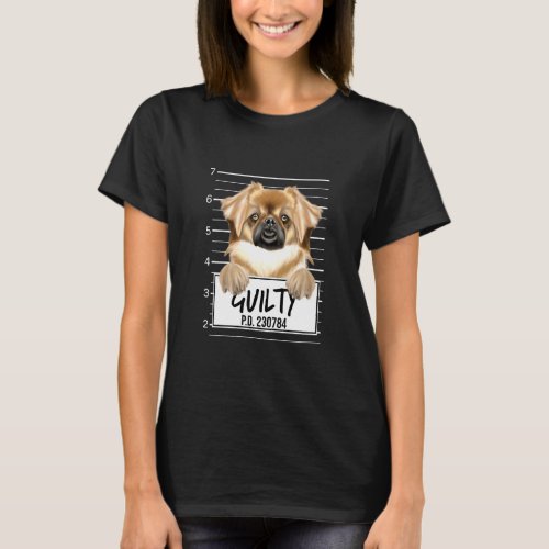 Tibetan Spaniel Mugshot Guilty Dog  T_Shirt