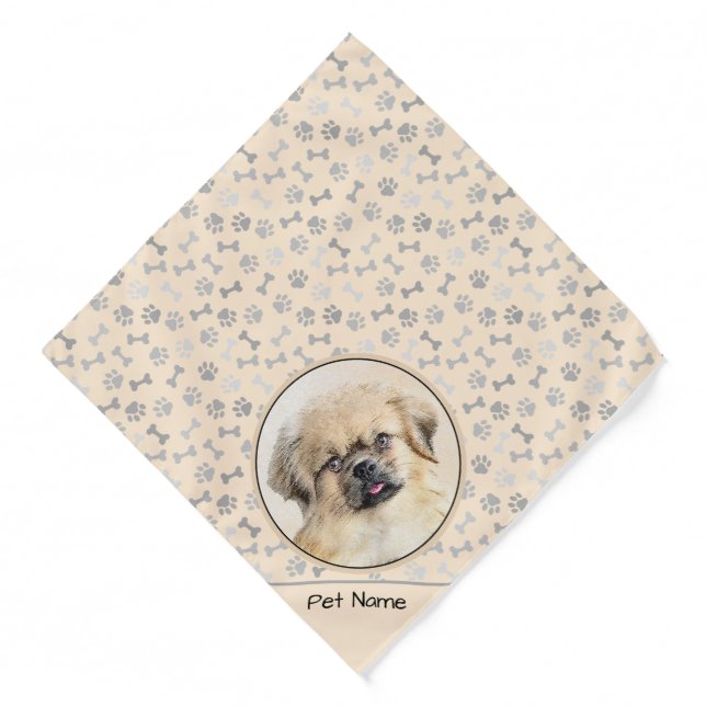 Tibetan Spaniel Painting Cream and White Dog Art Bandana (Front)