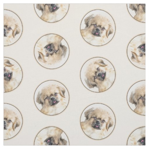 Tibetan Spaniel Painting Cream and White Dog Art Fabric