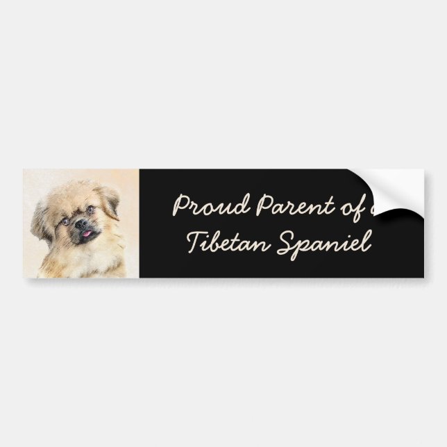 Tibetan Spaniel Painting - Cute Original Dog Art Bumper Sticker (Front)