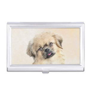 Tibetan Spaniel Painting - Cute Original Dog Art Business Card Case
