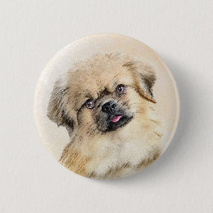 Tibetan Spaniel Painting - Cute Original Dog Art Button